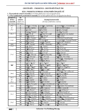 Chuyên đề ôn thi THPT Quốc gia năm môn Tiếng Anh - Chuyên đề I Phonetics - Chuyên đề về ngữ âm - Năm học 2016-2017